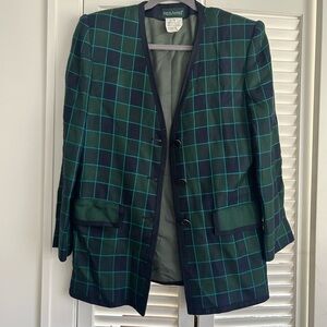 Vintage Harve Bernard Green Blue Check Blazer Shoulder Pads Sz 6 See Measurement